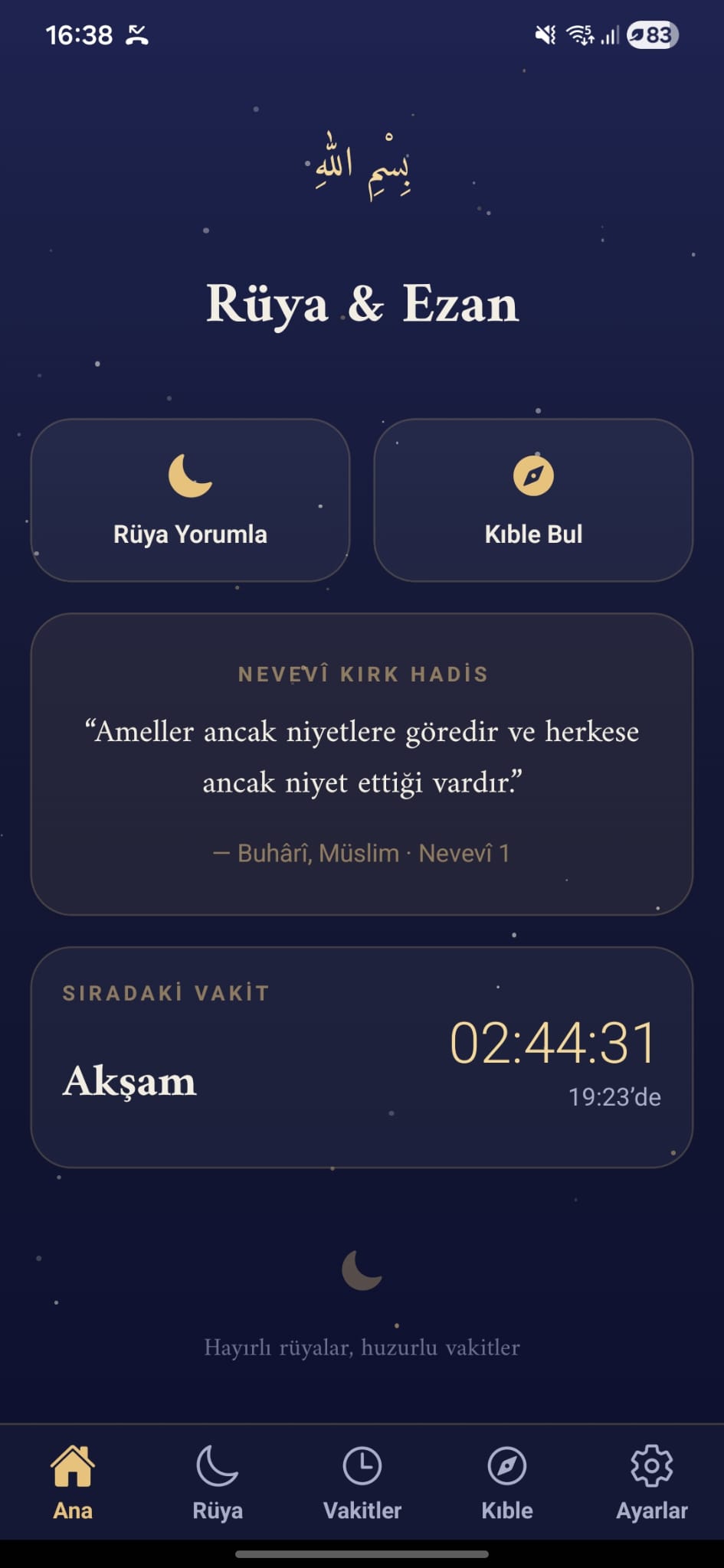 Ana ekran — hadis ve namaz vakti